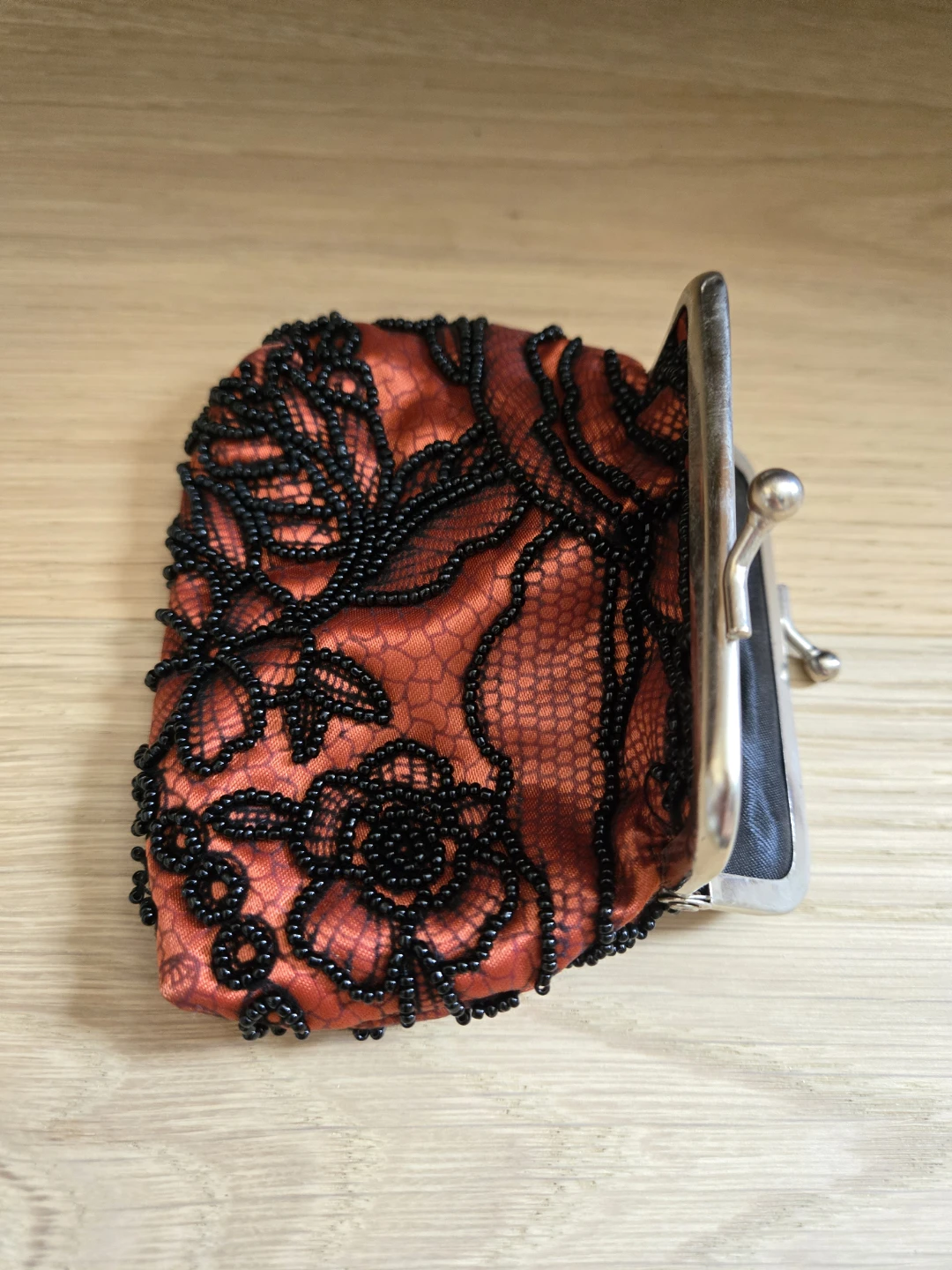 Bronze Orange Black Beaded Coin Purse Pouch - photo 4