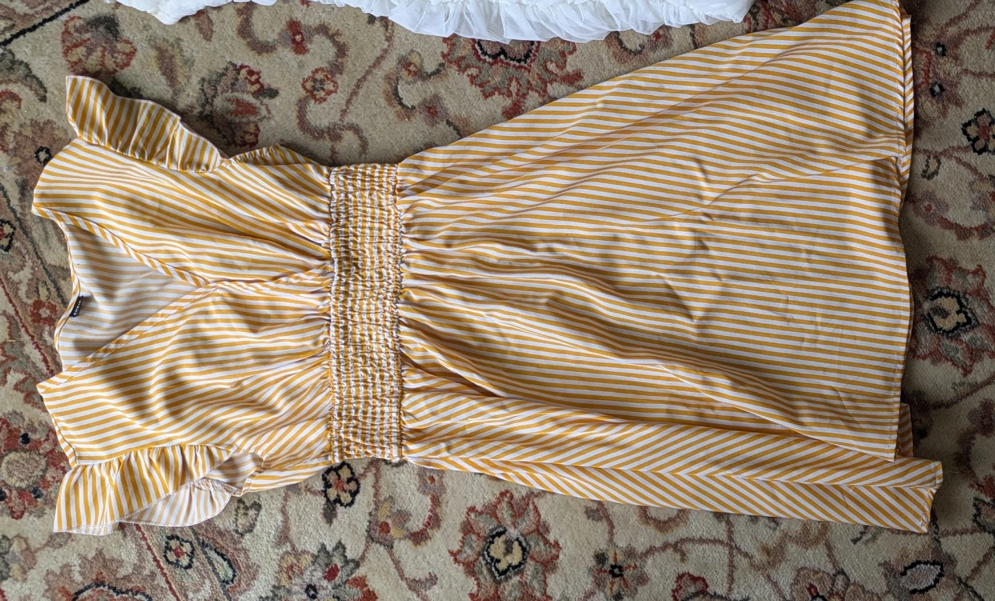 Yellow and White Striped Ruffle Dress