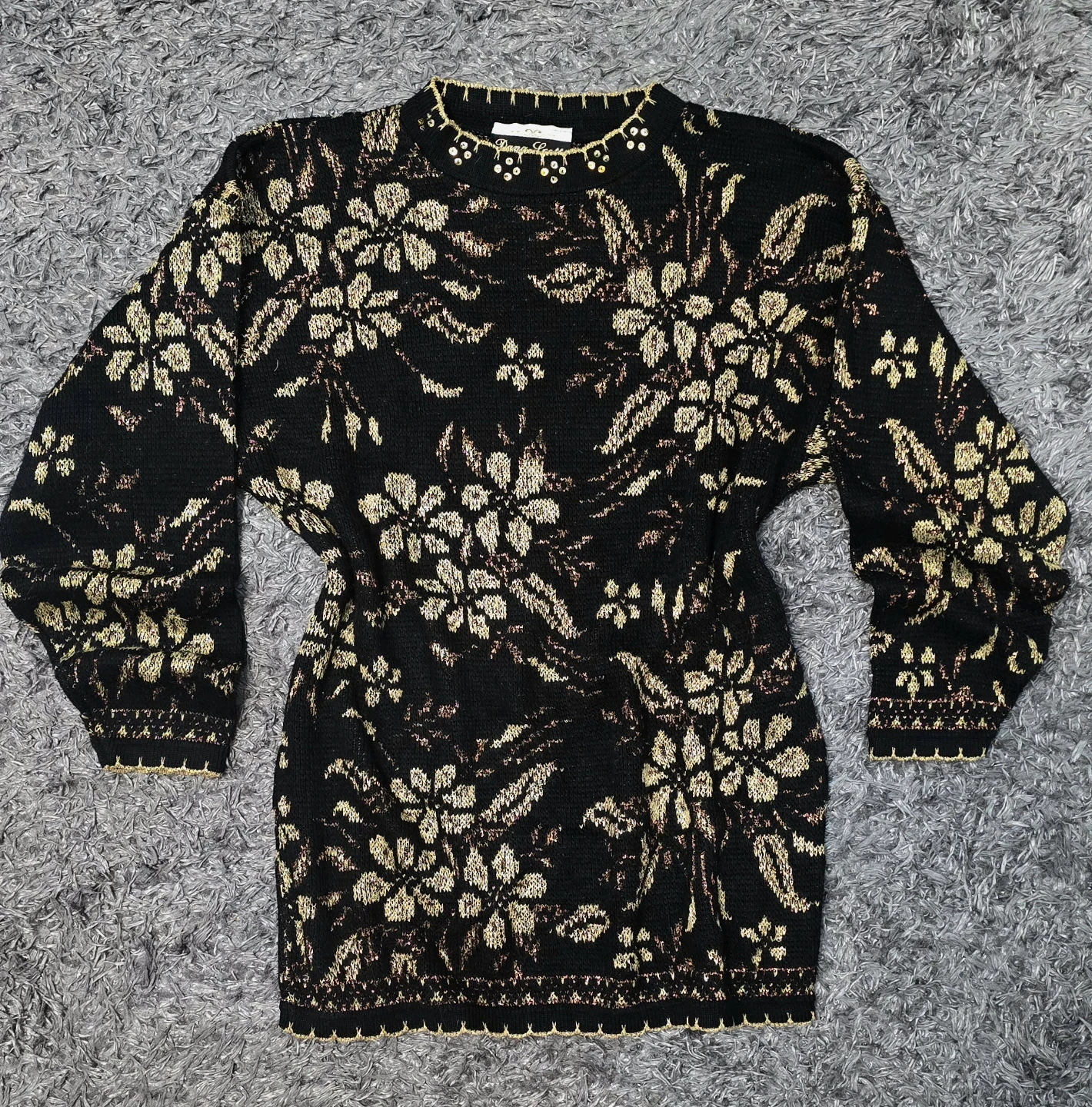 Black & Gold Floral Sequin Sweater (M)