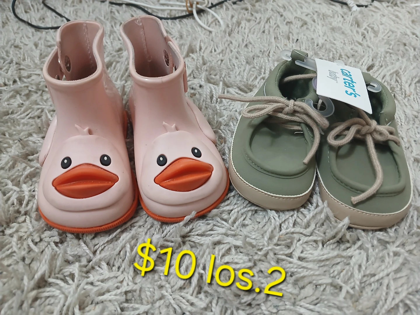 Baby Shoes - Pink Duck Rain Boots & Carter's Green Crib Shoes