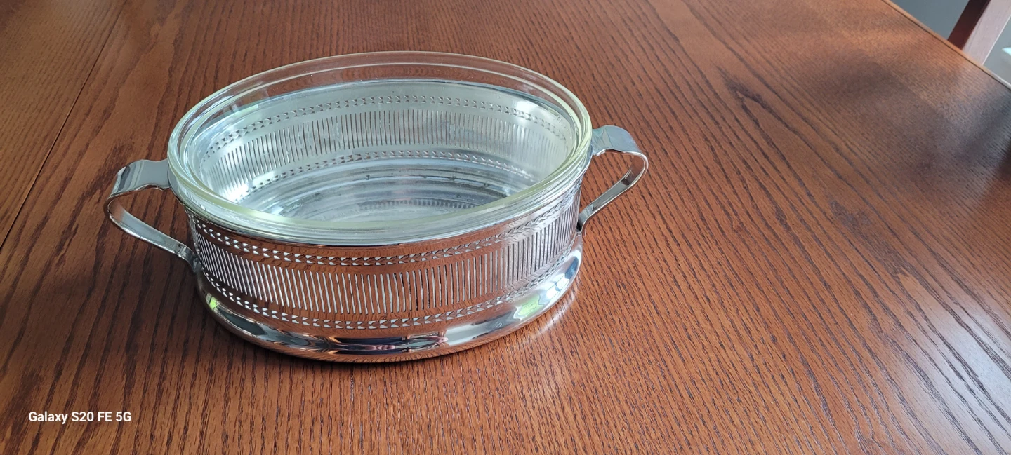 Glass and Silver Serving Dish with Handles