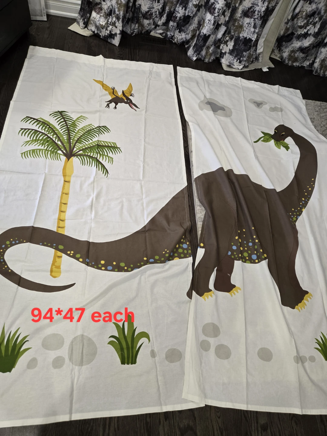 IKEA JÄTTELIK Curtains - Dinosaur Print - 98"x47" Each