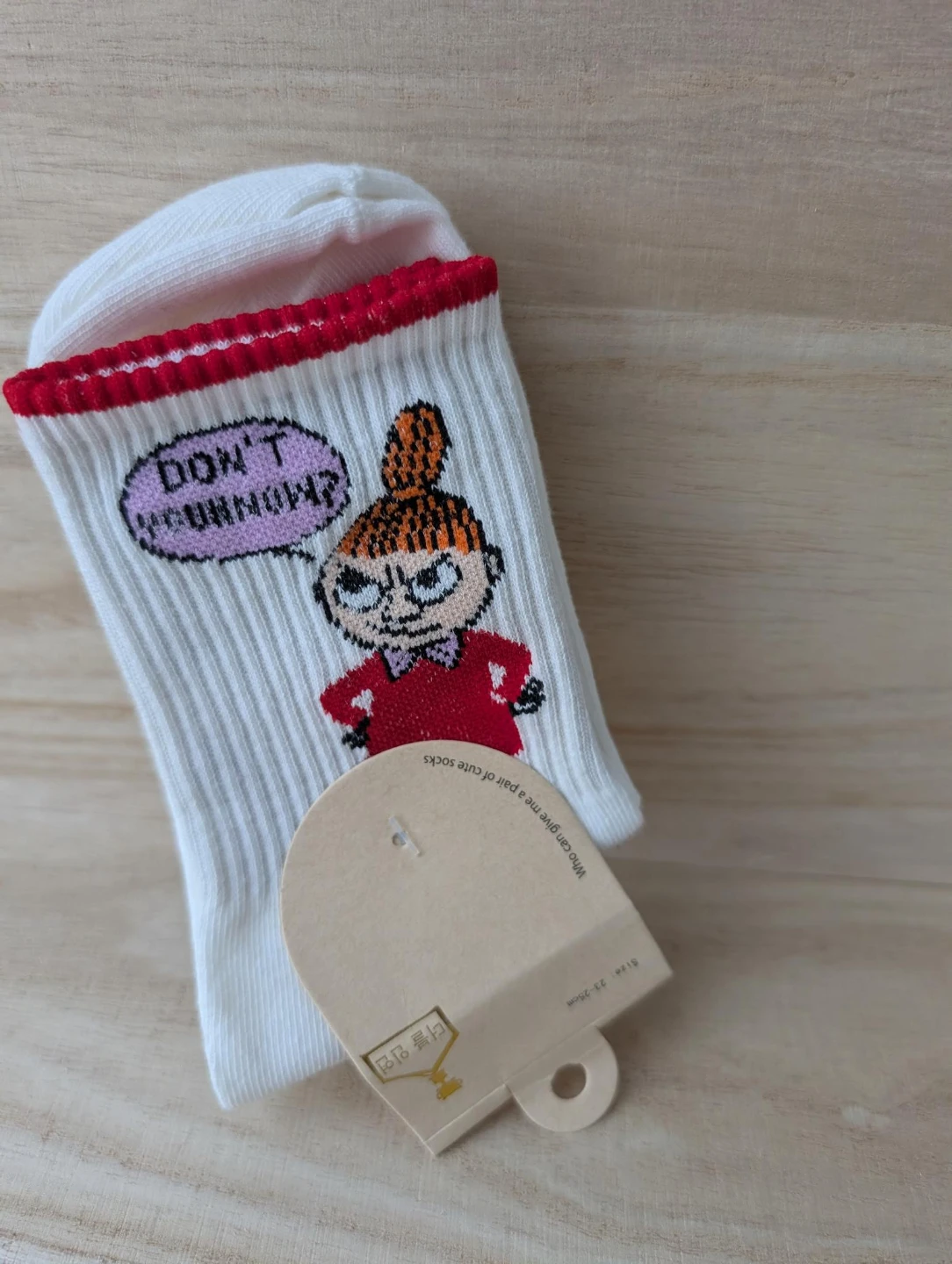 Little My White Moomin Socks with "Don't You Know?"