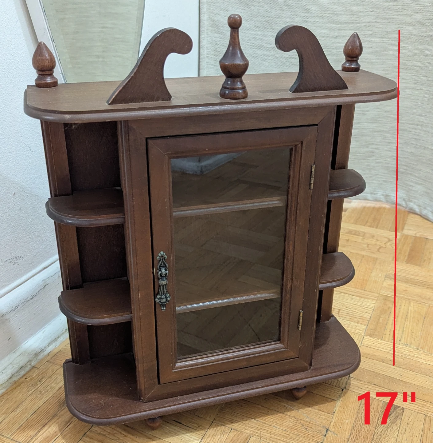 Vintage wood Display Shelf Curio Hanging Cabinet with glass door