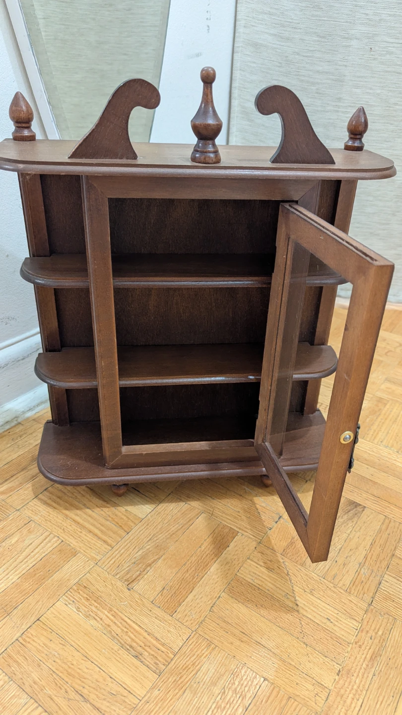 Vintage wood Display Shelf Curio Hanging Cabinet with glass door - photo 2