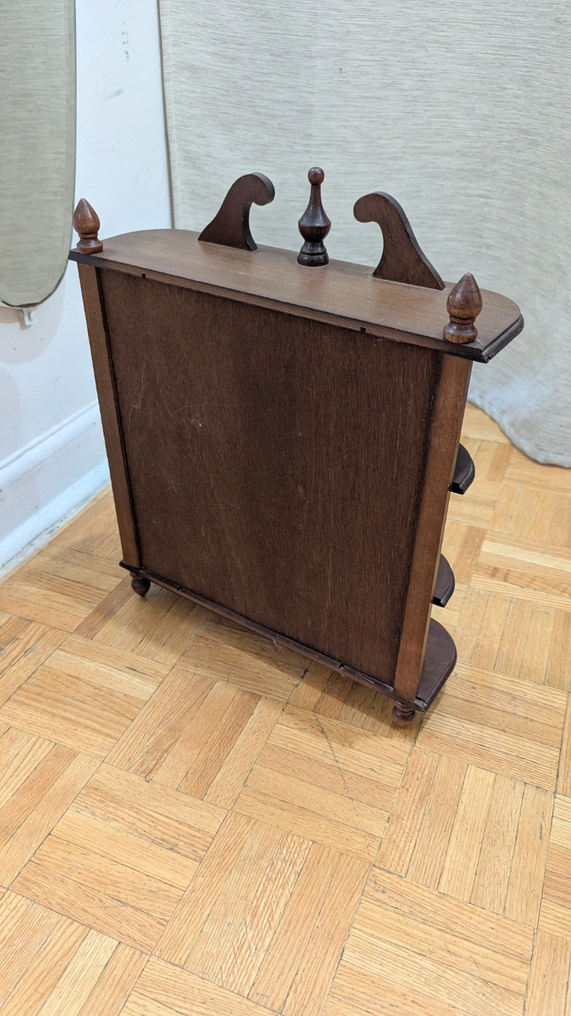Vintage wood Display Shelf Curio Hanging Cabinet with glass door - photo 3