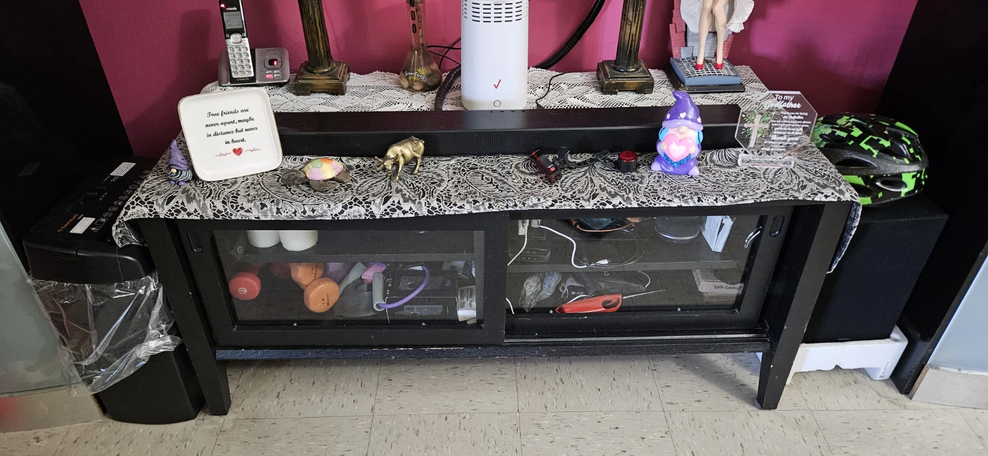 Black Entertainment TV Stand with Glass Sliding Doors