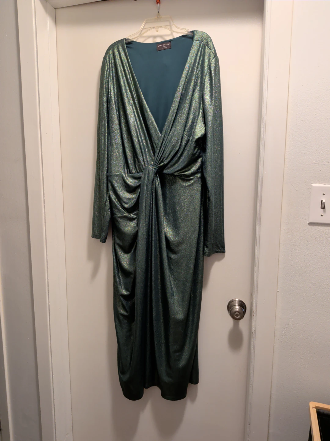 Lane Bryant Green Metallic Twist Front Midi Dress Size 18/20