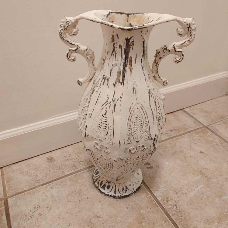 Distressed White Decorative Vase with Handles - photo 2