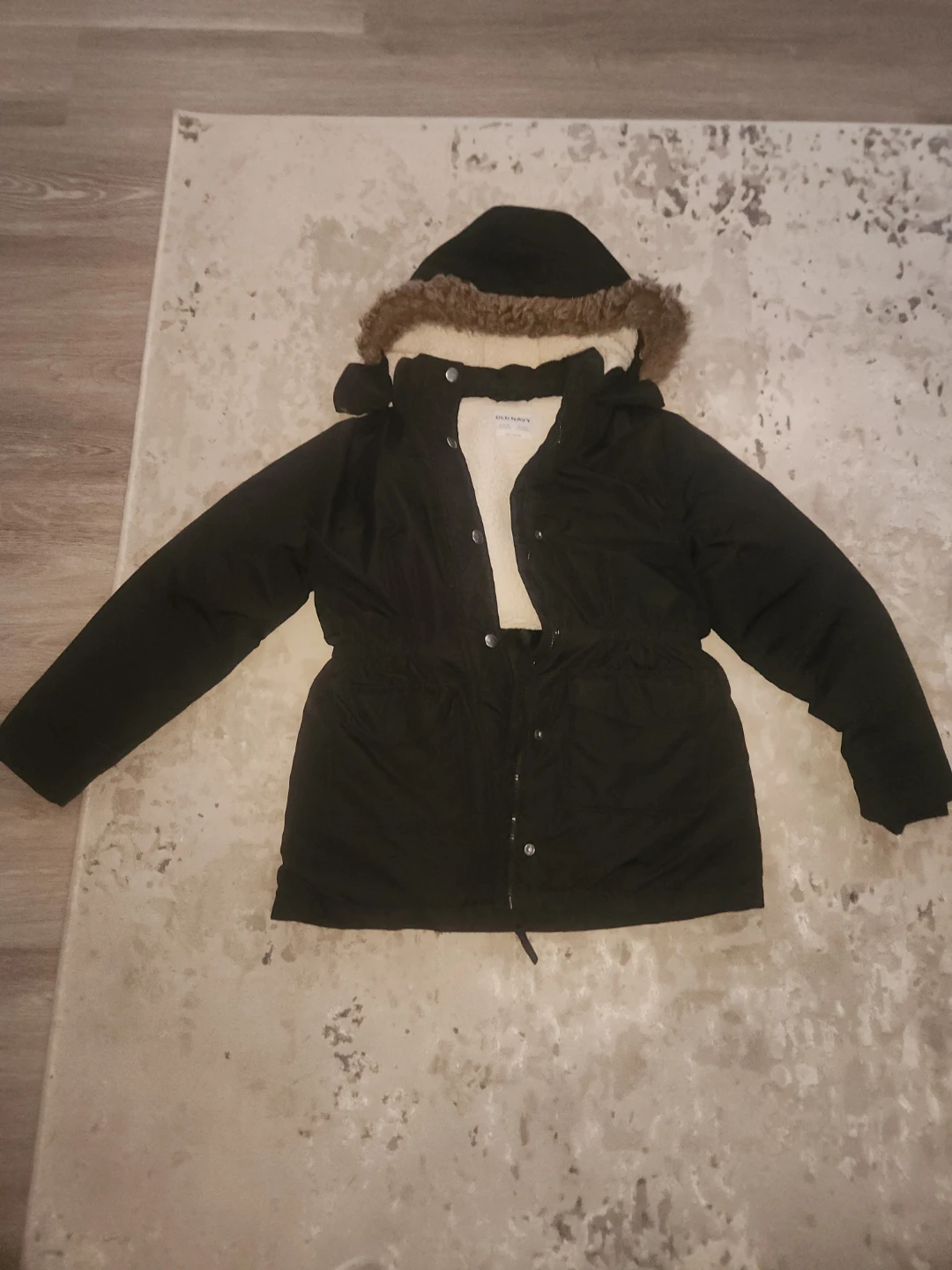 Old Navy Girls' Black Parka Jacket with Sherpa Lining