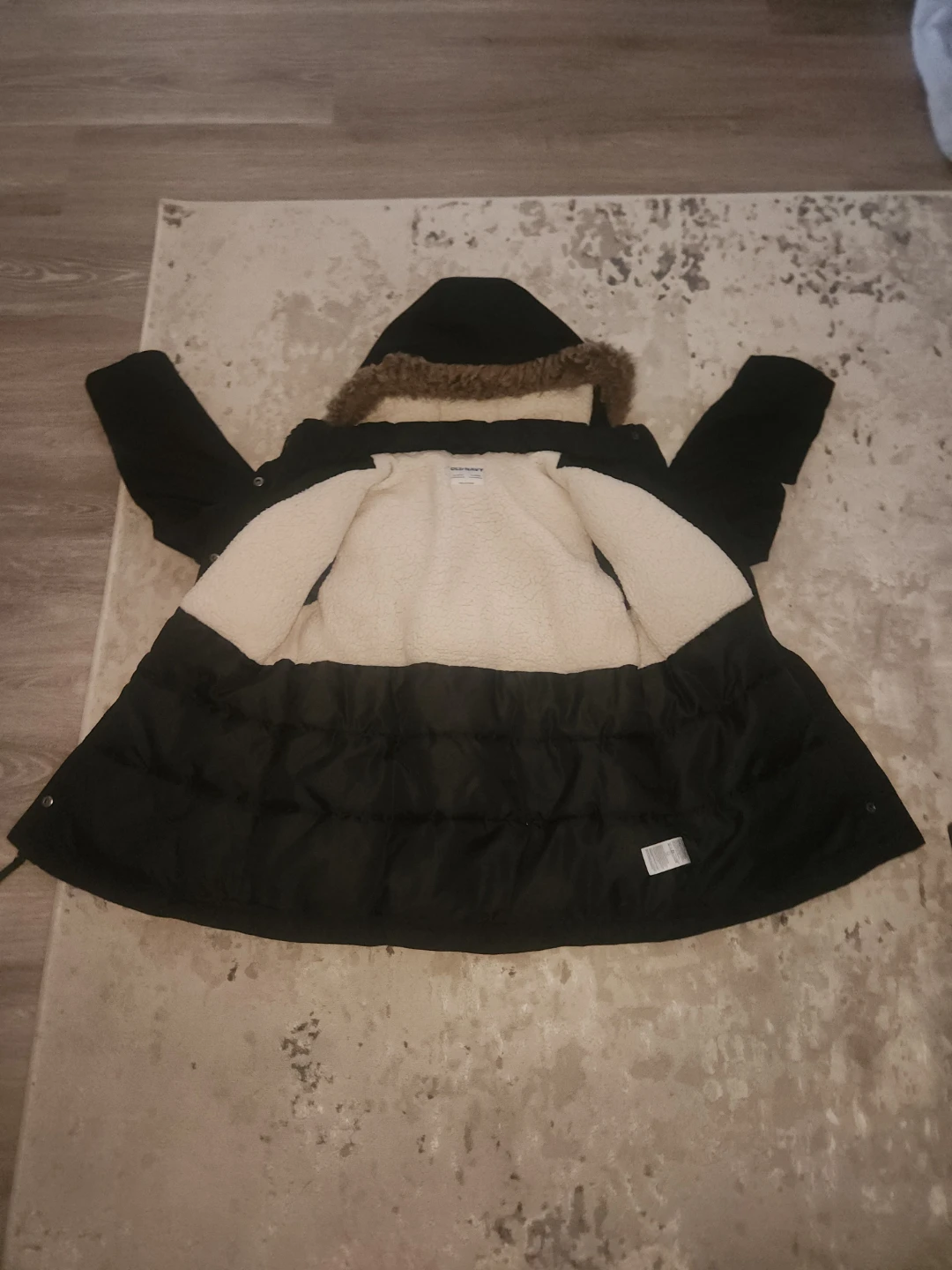 Old Navy Girls' Black Parka Jacket with Sherpa Lining - photo 3