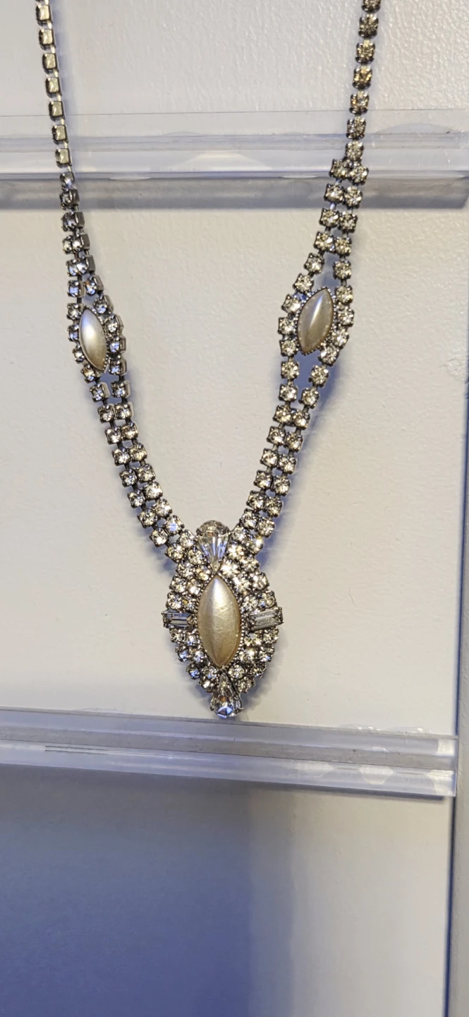 Rhinestone and faux pearl necklace