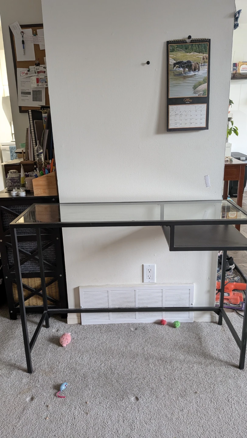 Glass Top Desk with Black Metal Frame