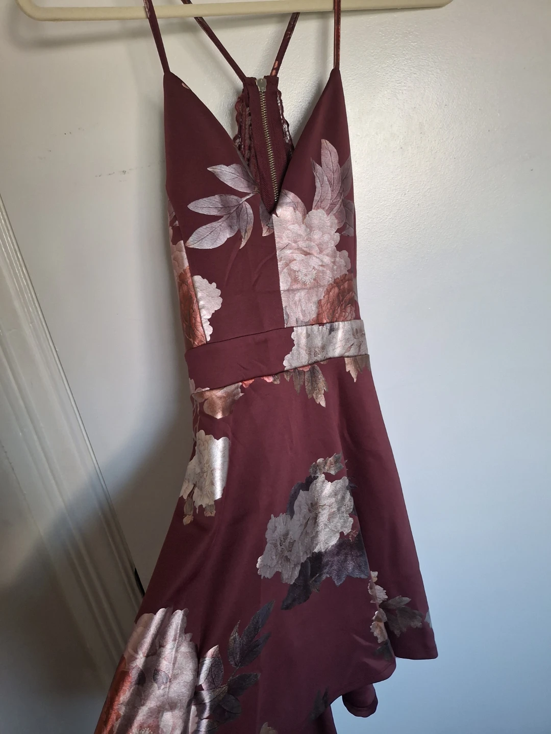 Burgundy Floral Print Fit and Flare Dress - photo 2