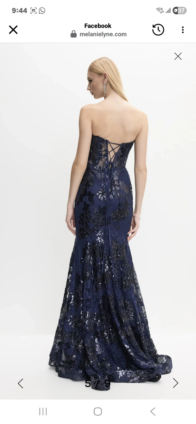 Melanie Lyne Navy Beaded Lace Gown size 8 and size 6 available - photo 4