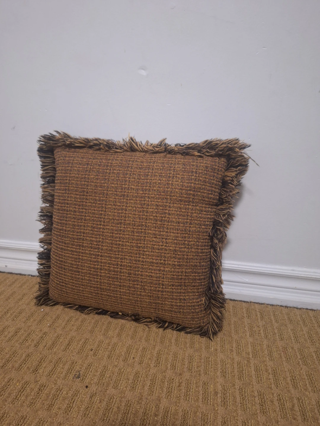 Set of 4 Brown Square Throw Pillows with Fringe - photo 2