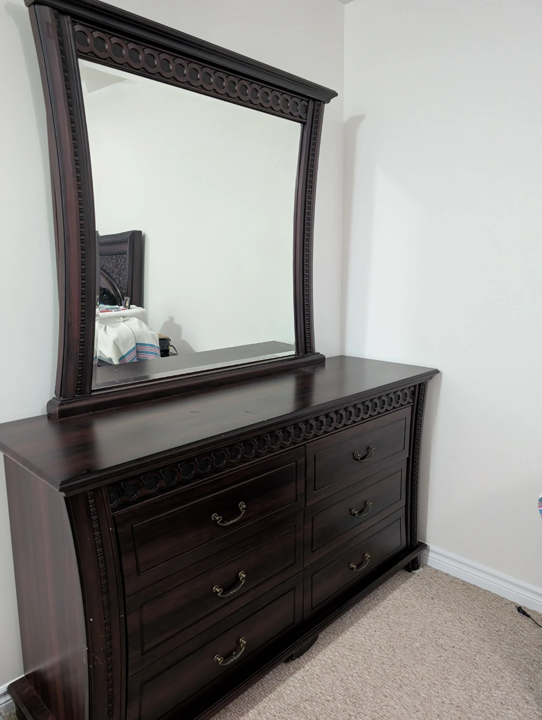 Dark Wood Bedroom Set - Dresser, Bed Frame & Nightstands - photo 2