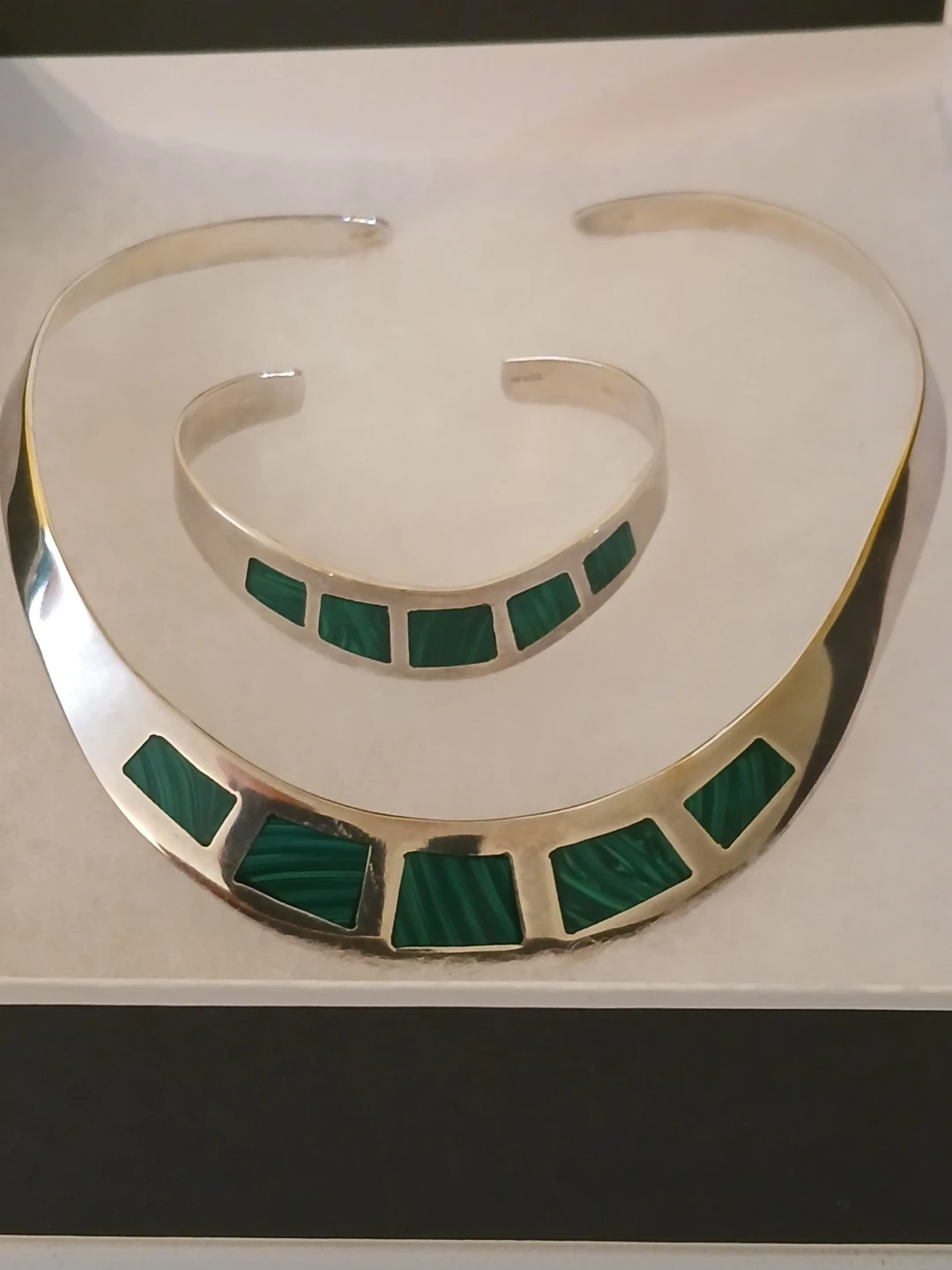 Silver Malachite Choker Necklace and Bracelet Set - photo 3