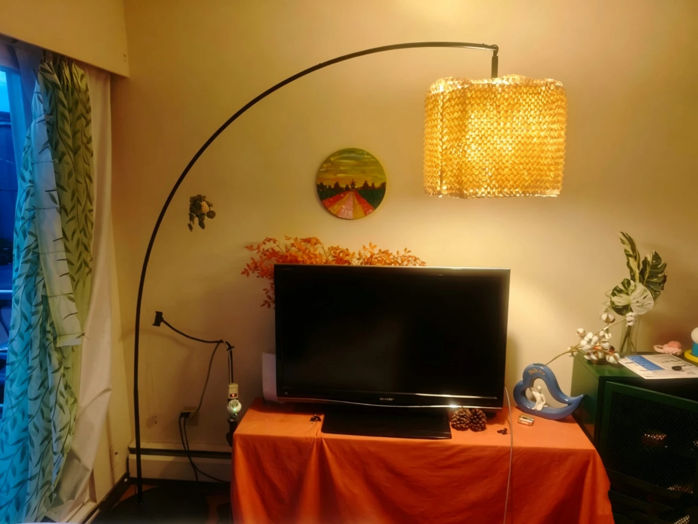 Arc Floor Lamp with Woven Shade