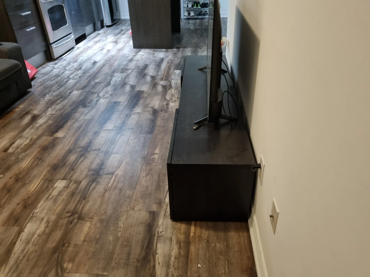 Dark Wood TV Stand with Glass Doors - photo 2