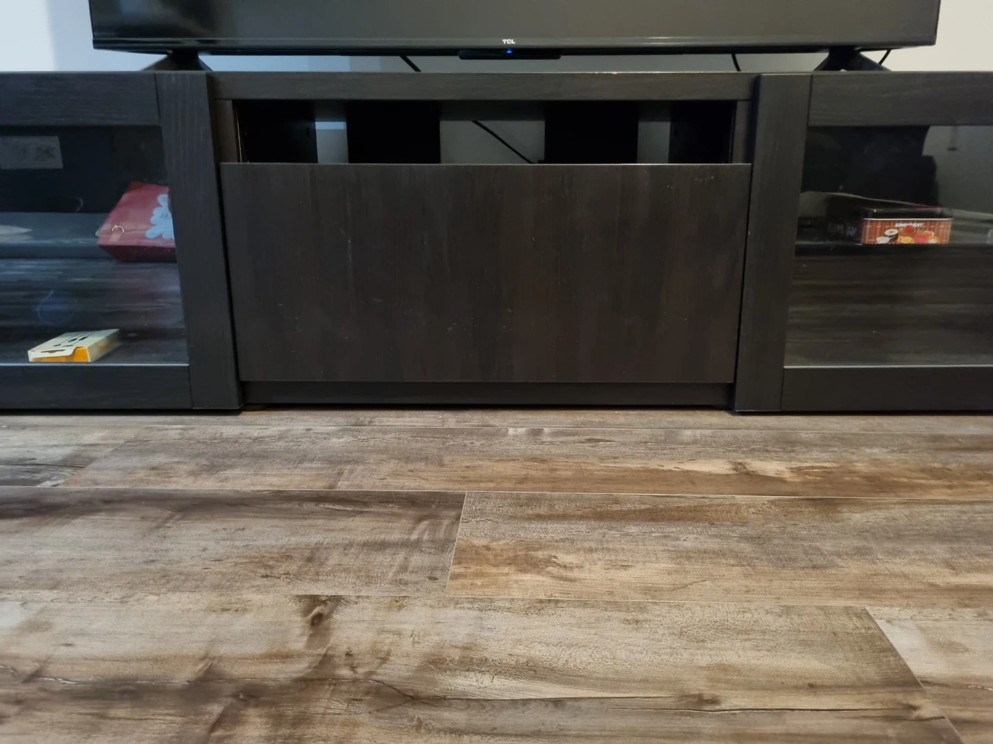 Dark Wood TV Stand with Glass Doors - photo 3