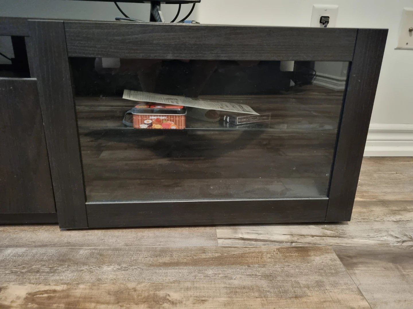 Dark Wood TV Stand with Glass Doors - photo 4