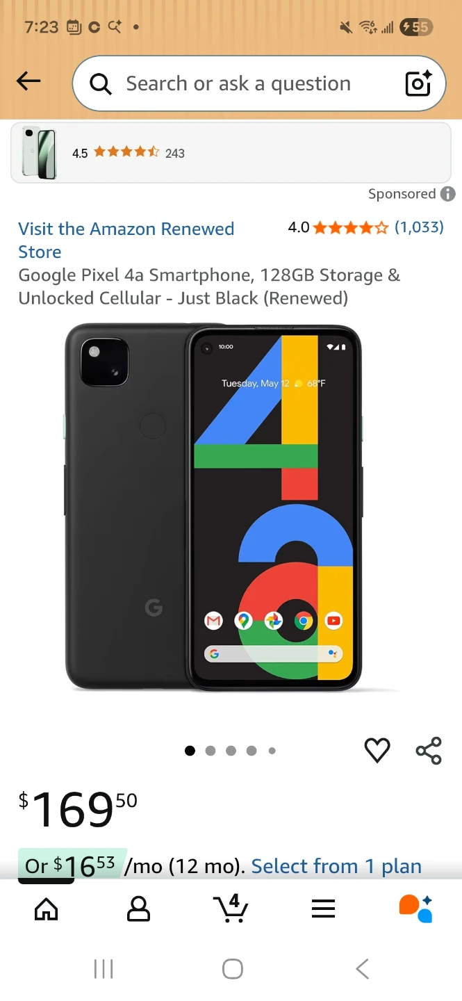 Google Pixel 4a Smartphone 128GB Unlocked - Just Black