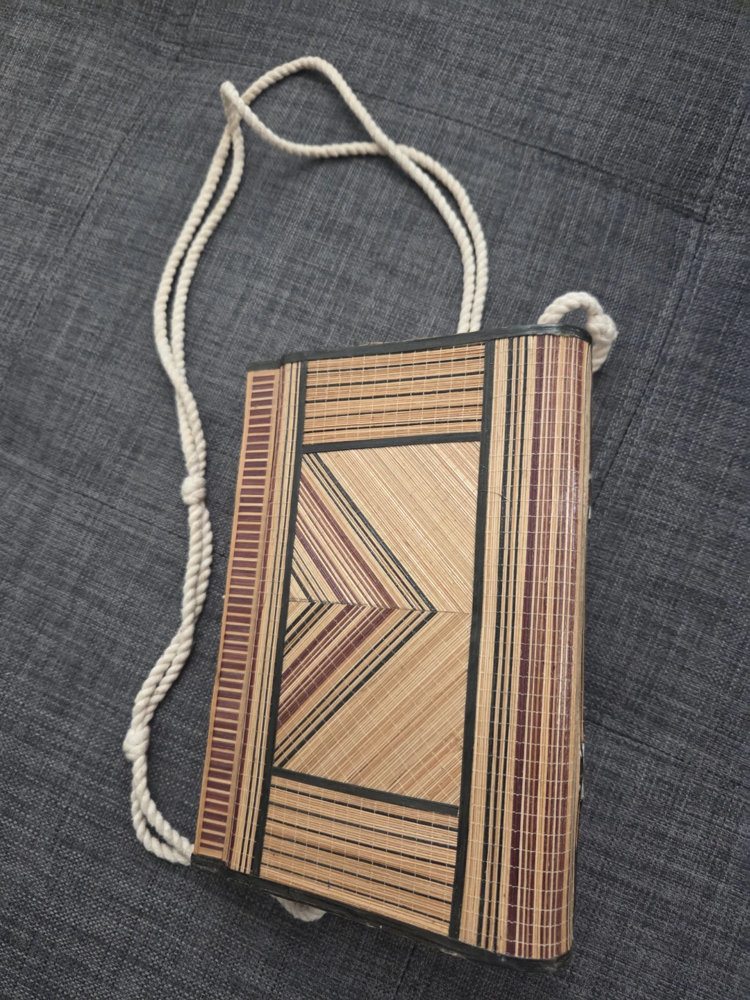 Woven Bamboo Clutch Purse with Rope Strap