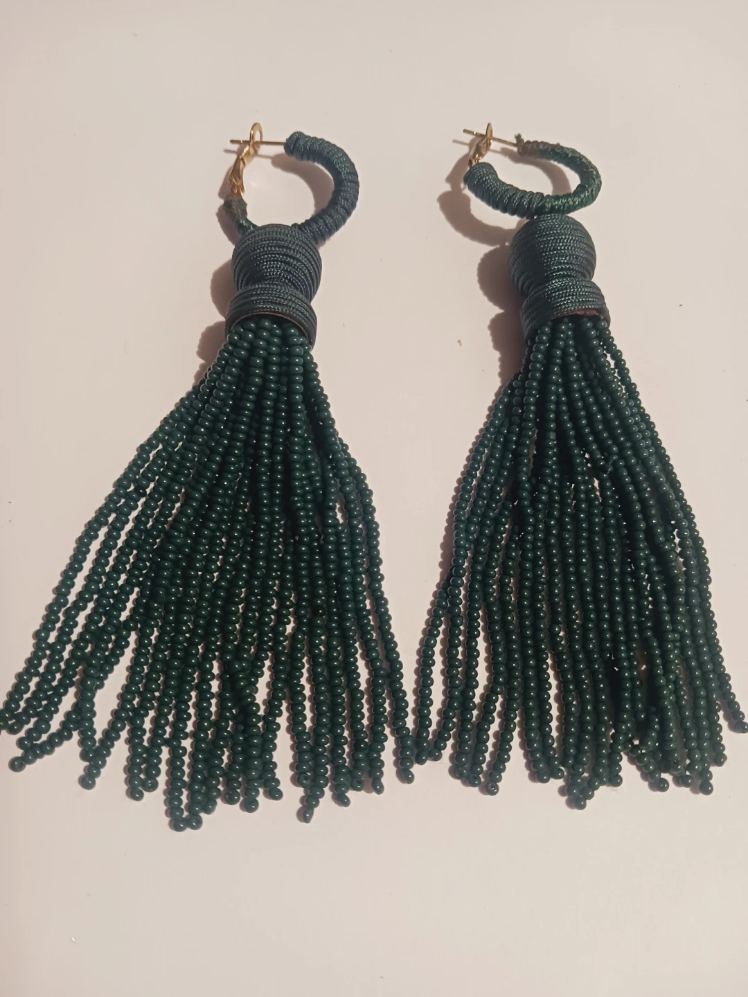 Green Beaded Tassel Hoop Earrings - photo 3