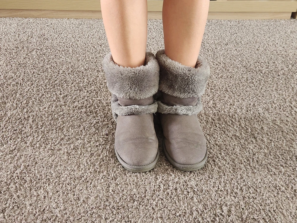 Grey Faux Fur Trimmed Boots