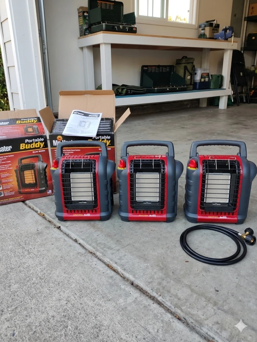 Mr. Heater Portable Buddy Propane Heaters (3) w/ Hose