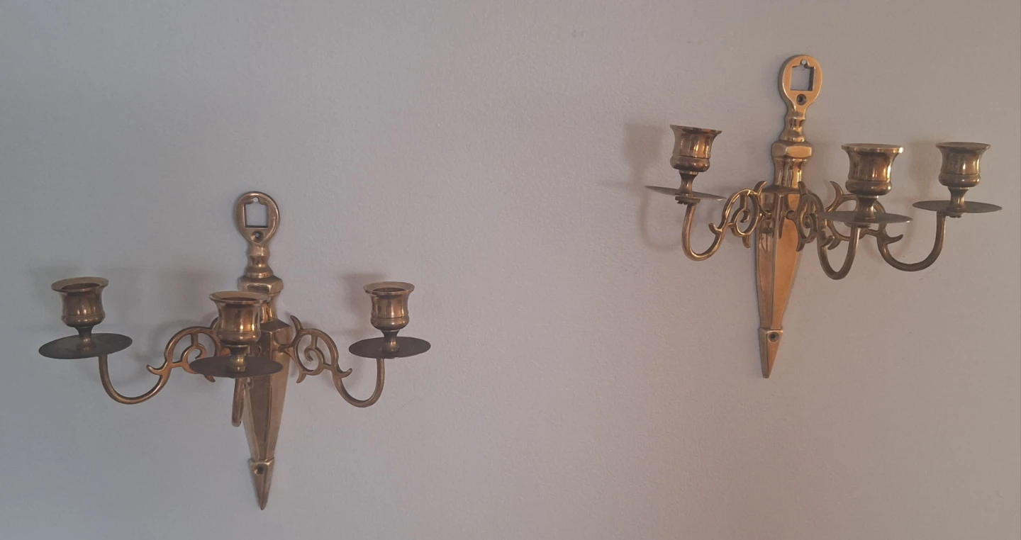 Pair of vintage Brass Wall Sconce Candlestick Holders - photo 3