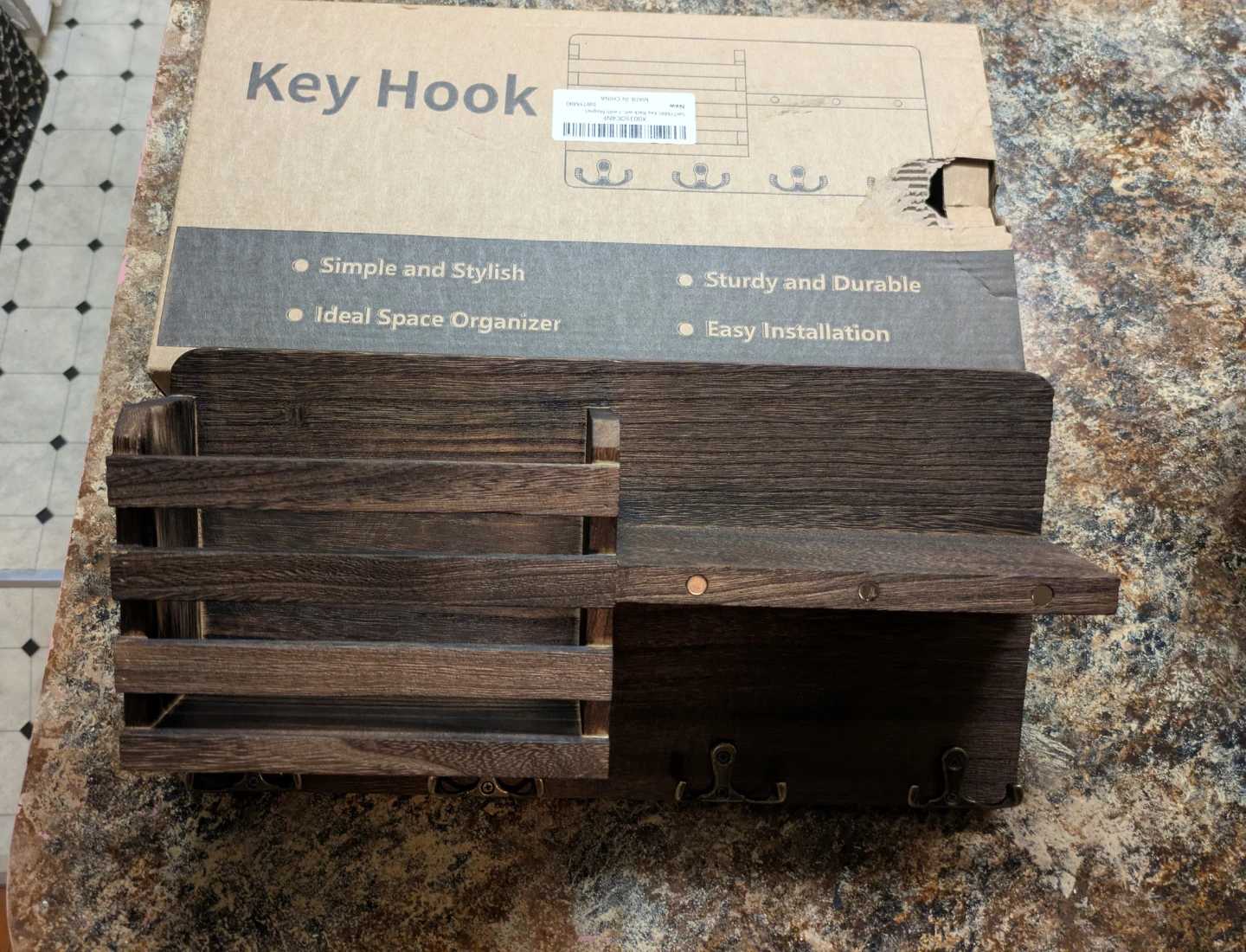 New Rustic Wood Key Hook with Mail Sorter