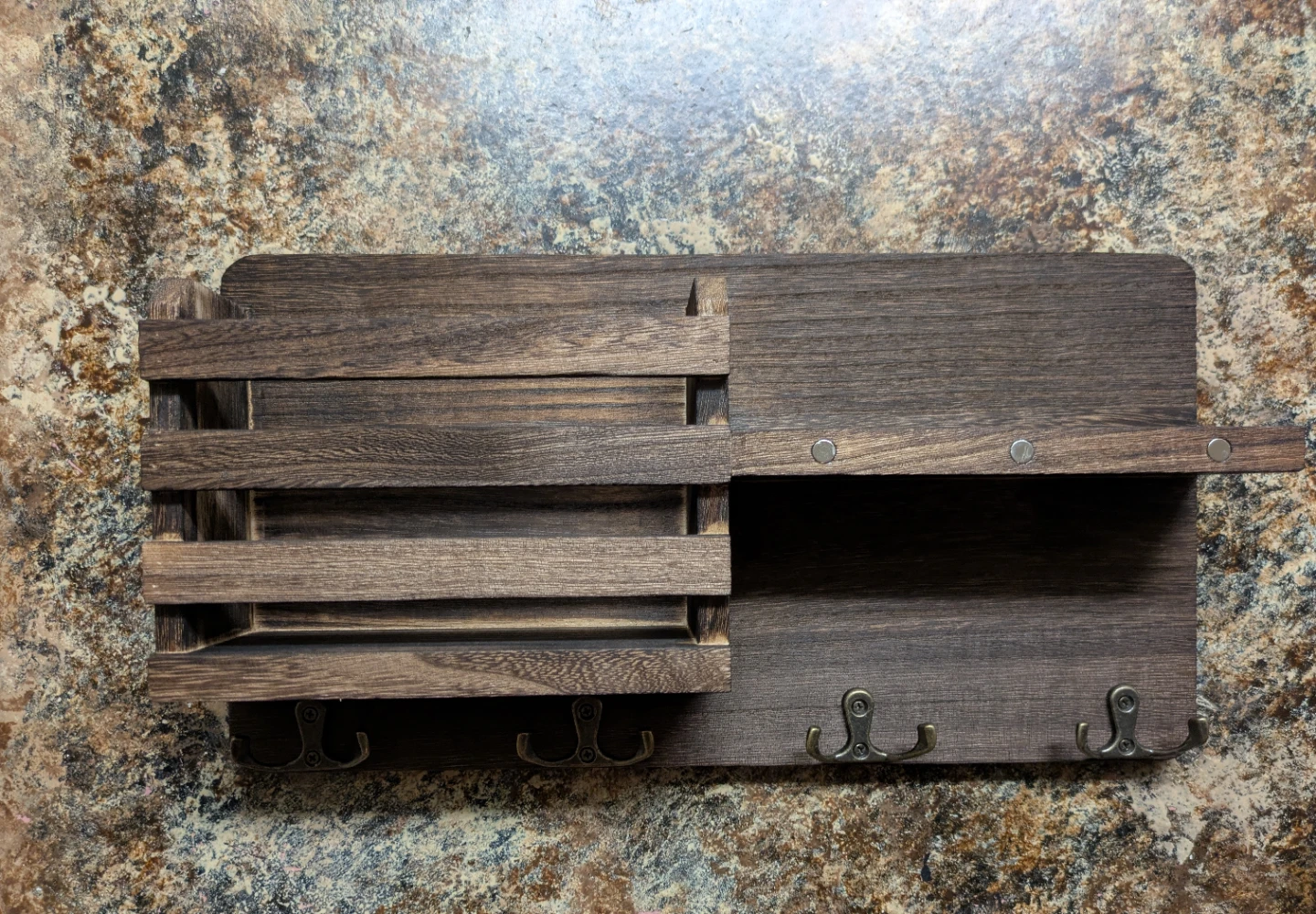 New Rustic Wood Key Hook with Mail Sorter - photo 2