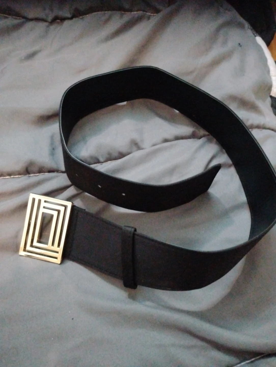 Karl Lagerfeld Black Leather Belt with Gold Buckle