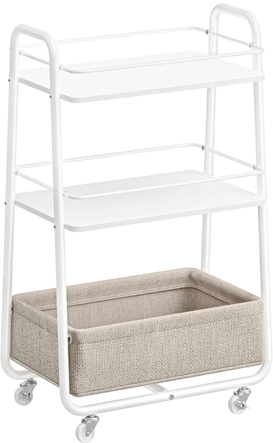 VASAGLE 3-Tier Rolling Cart with Fabric Basket