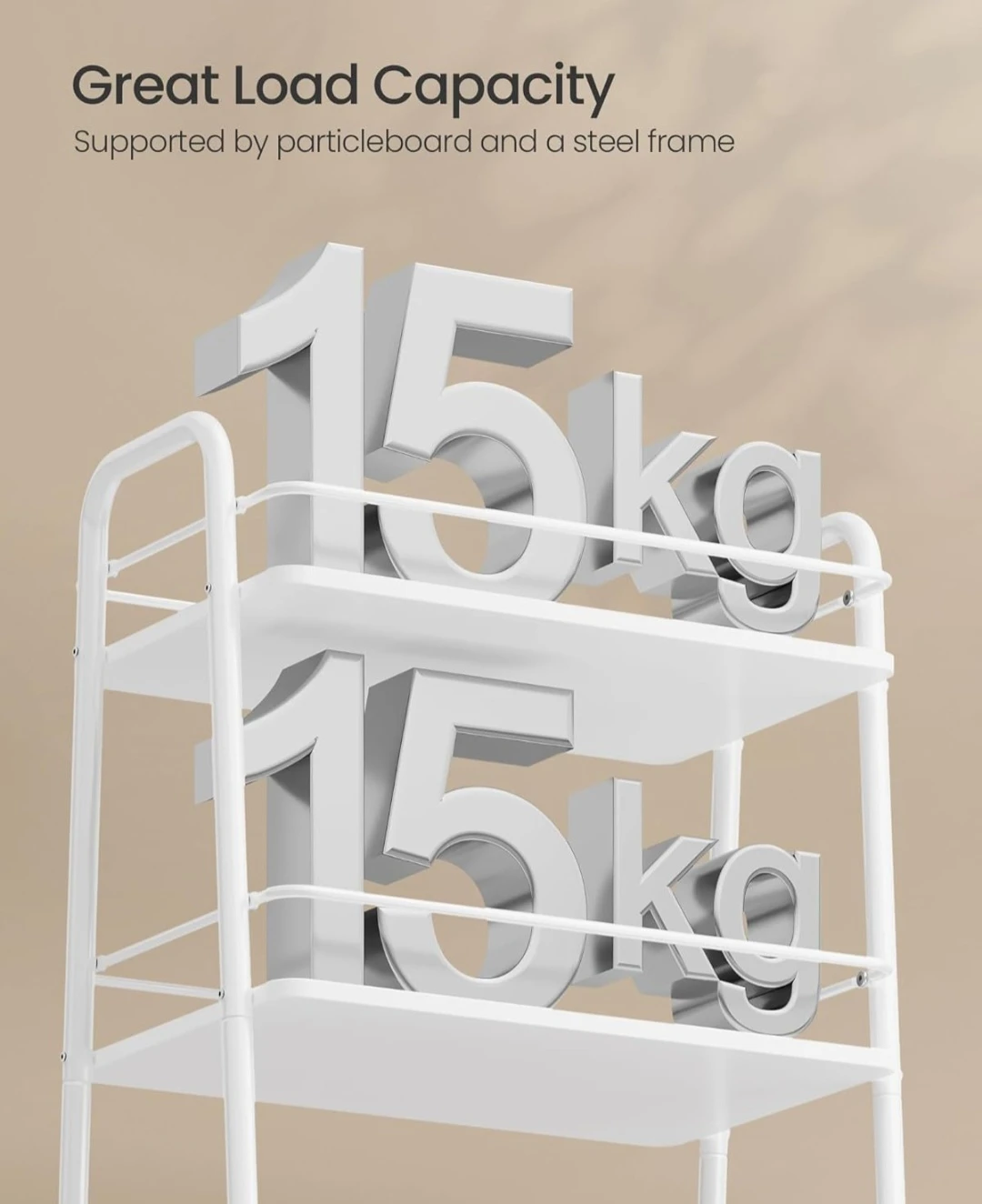 VASAGLE 3-Tier Rolling Cart with Fabric Basket - photo 4