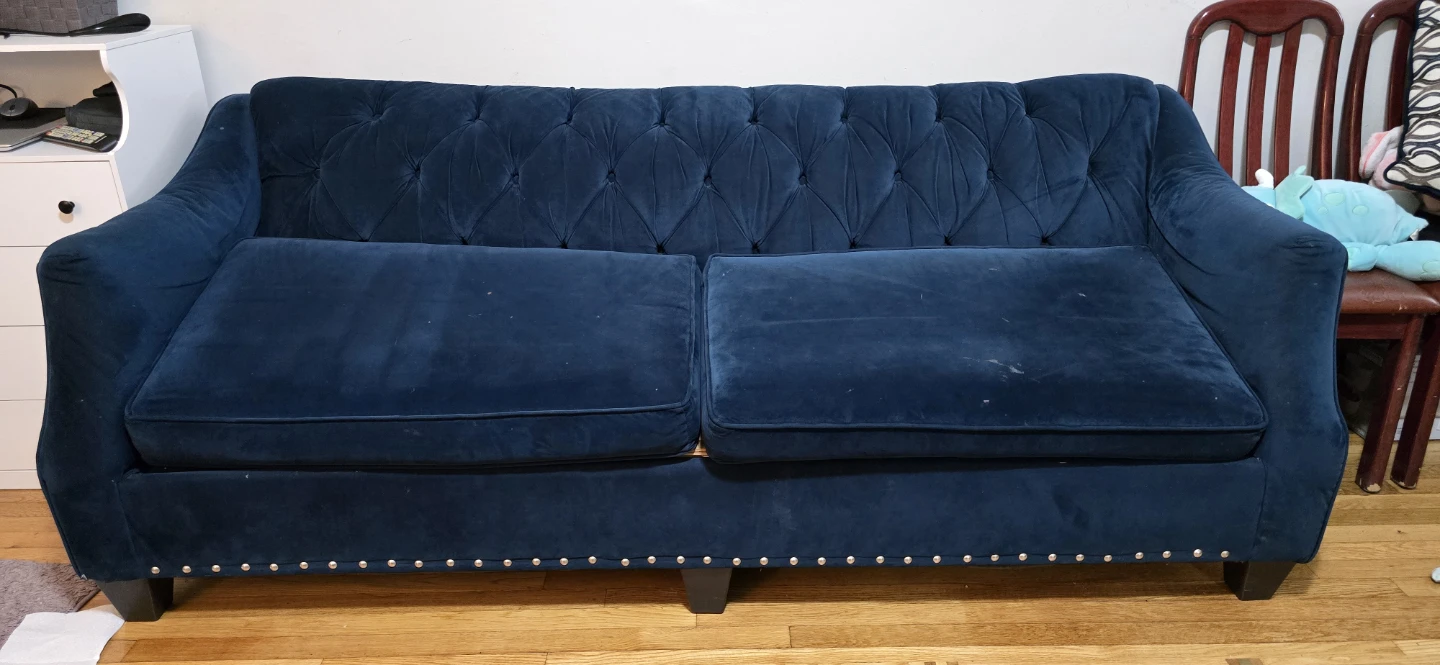 Navy Blue Tufted Sofa with Nailhead Trim - photo 2