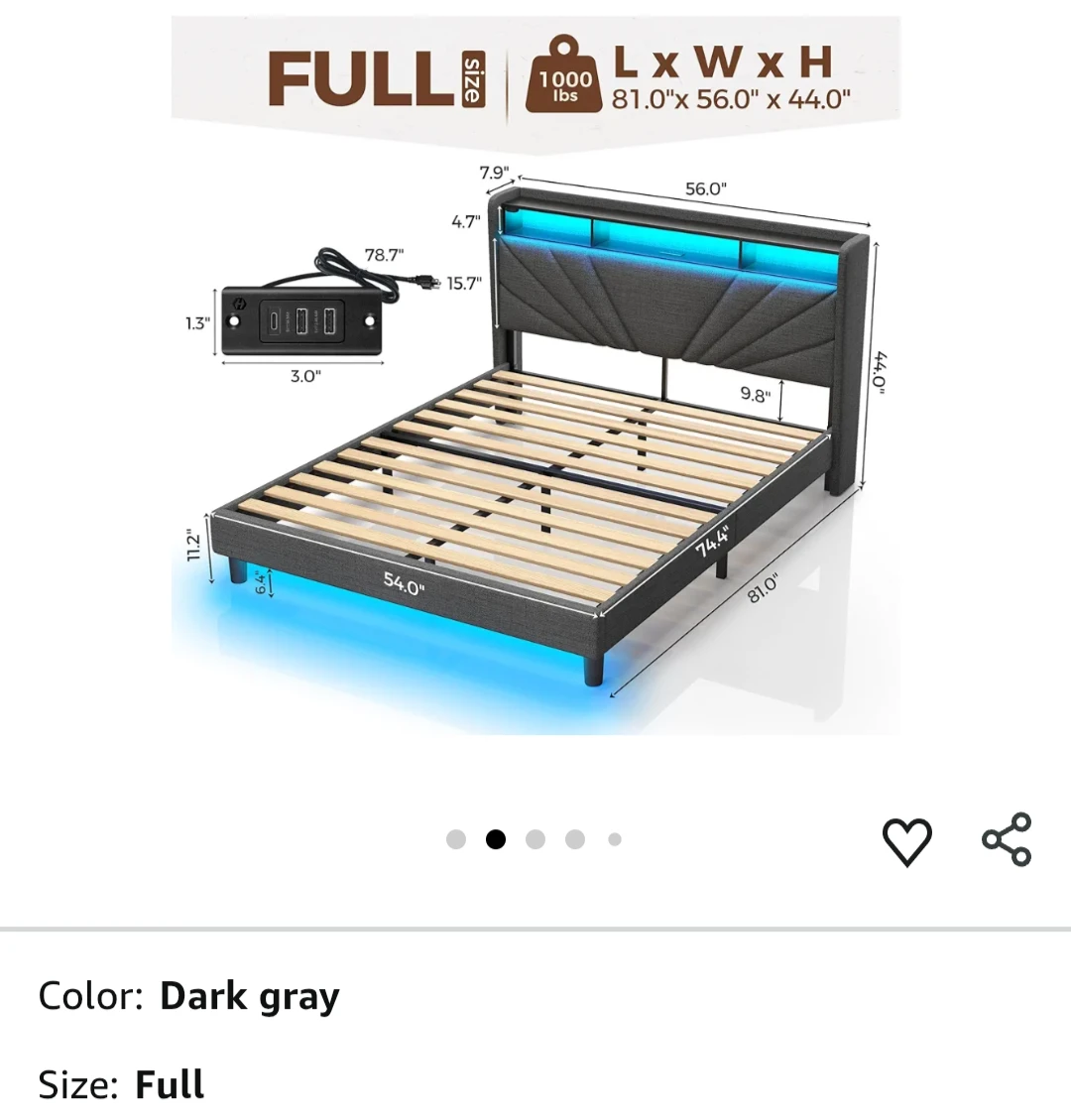Rolanstar Full Size Bed Frame with Storage Headboard - photo 5