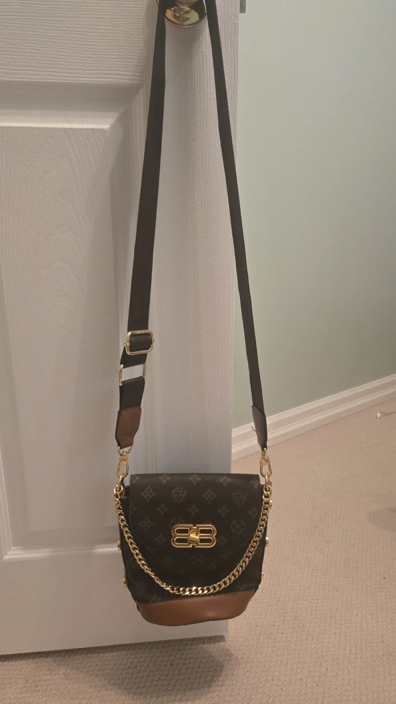 Brown Monogram Crossbody Bag with Gold Chain - photo 2