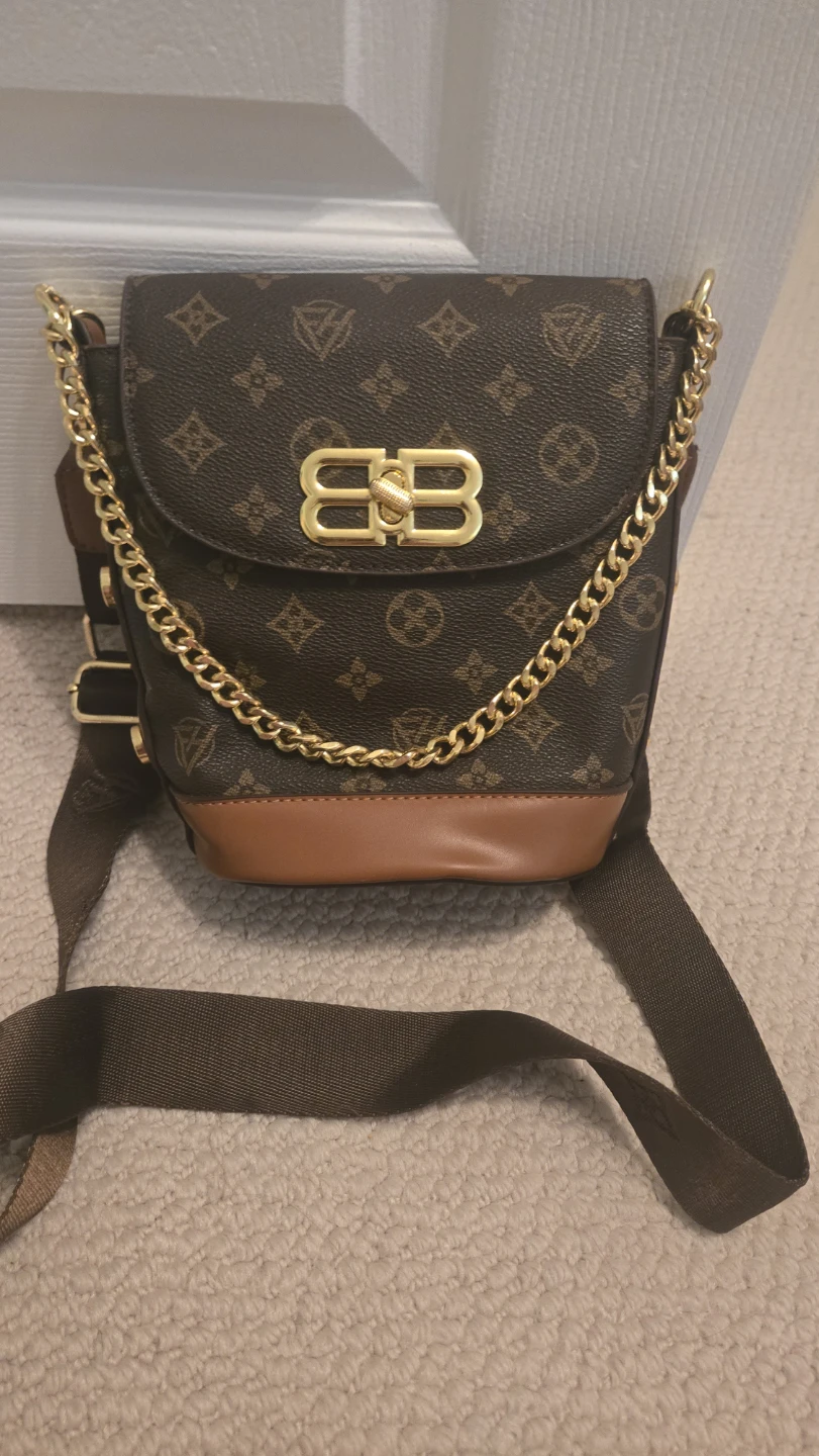 Brown Monogram Crossbody Bag with Gold Chain - photo 4