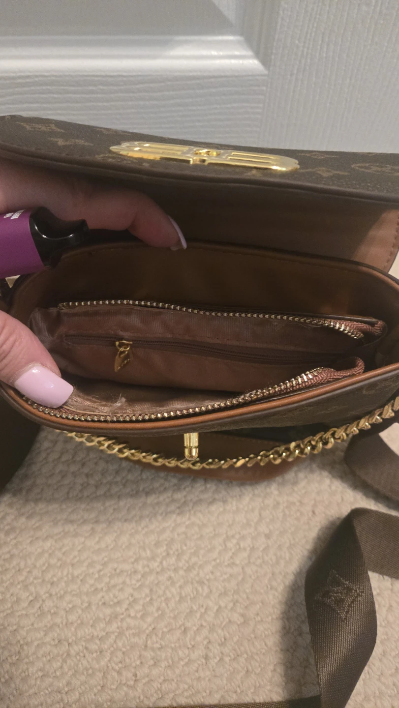 Brown Monogram Crossbody Bag with Gold Chain - photo 5