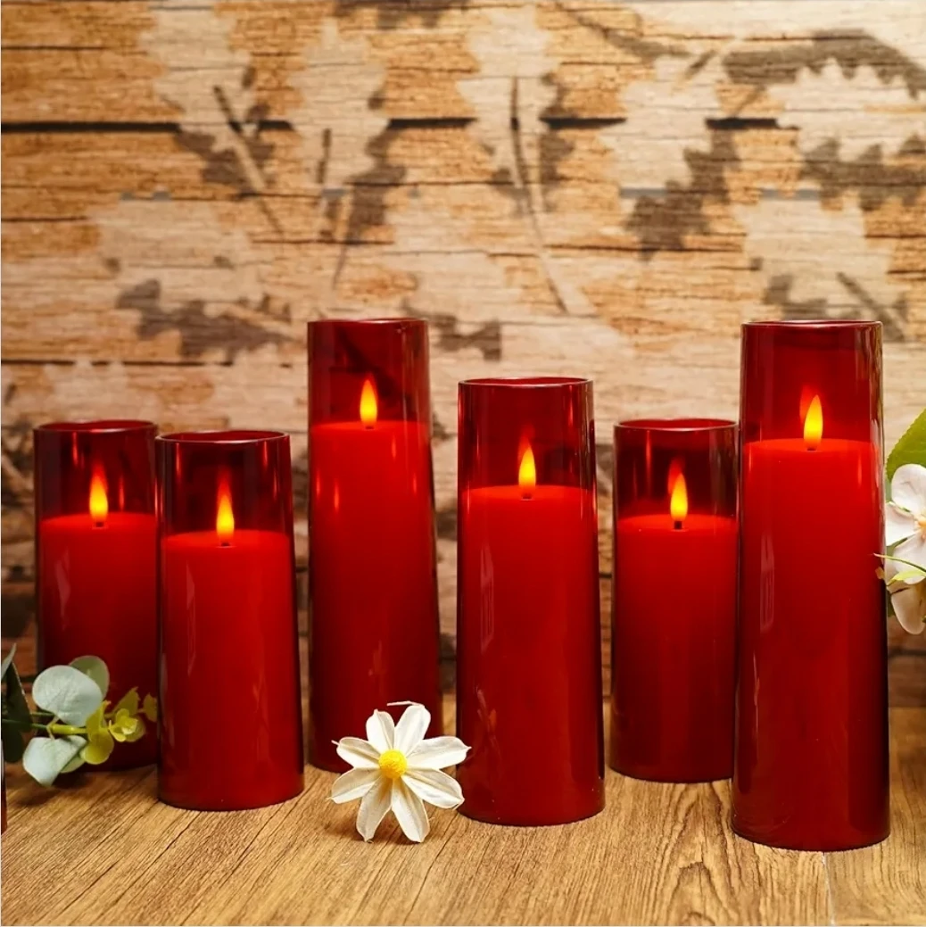 Flameless LED Pillar Candles (Set of 9) - Red - photo 3