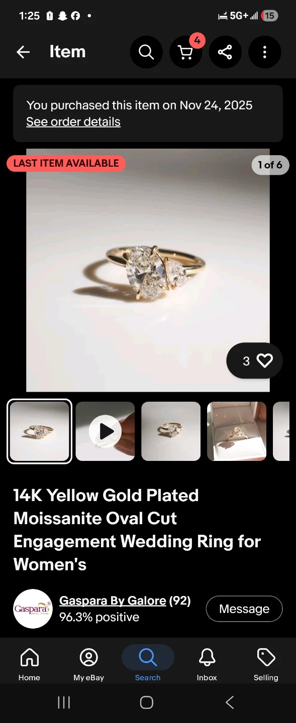 Gold tone ring with two stones - photo 3