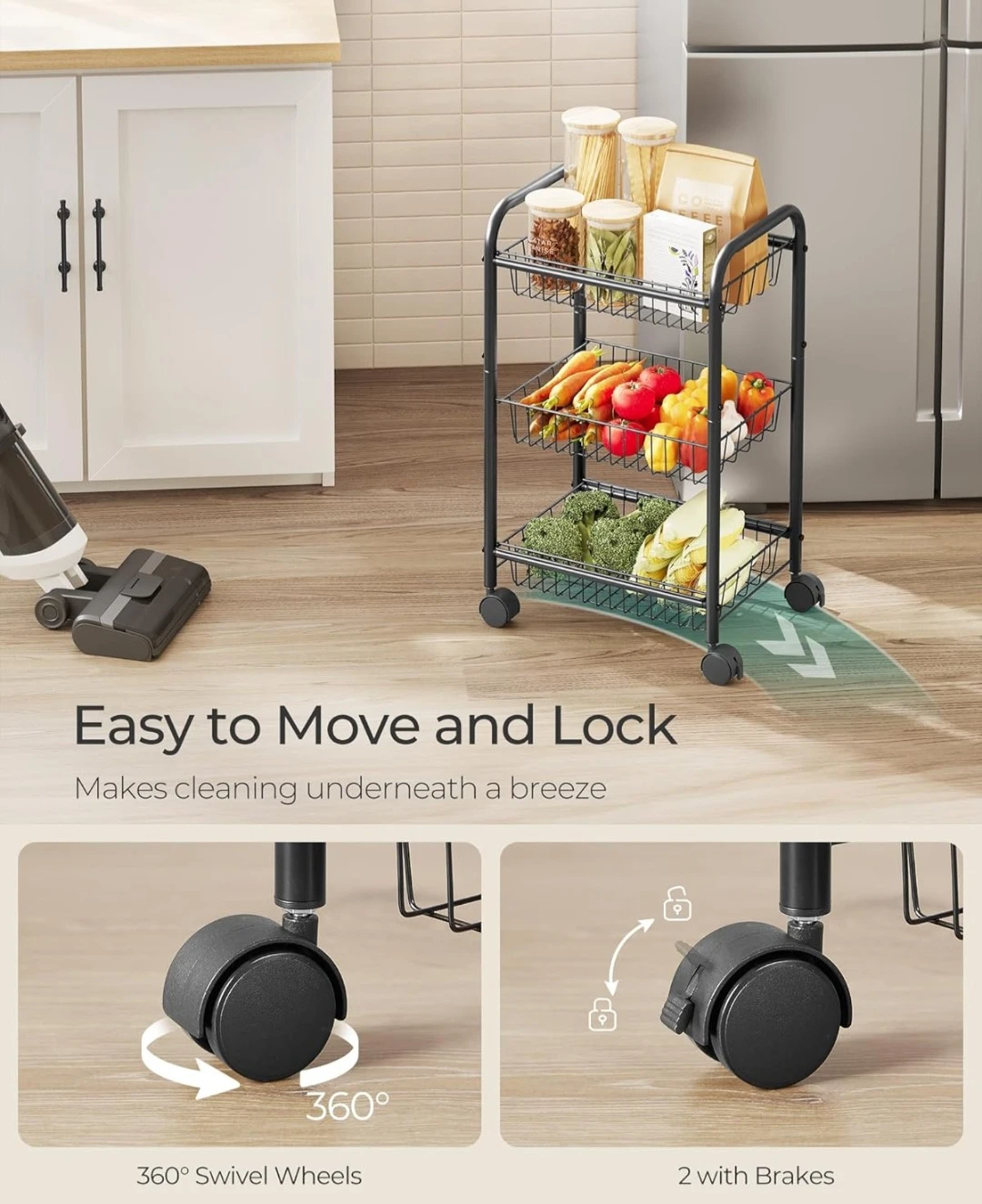 SONGMICS 3-Tier Rolling Storage Cart - photo 4