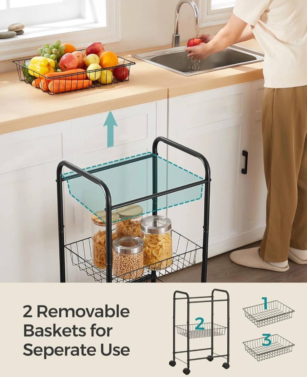 SONGMICS 3-Tier Rolling Storage Cart - photo 5