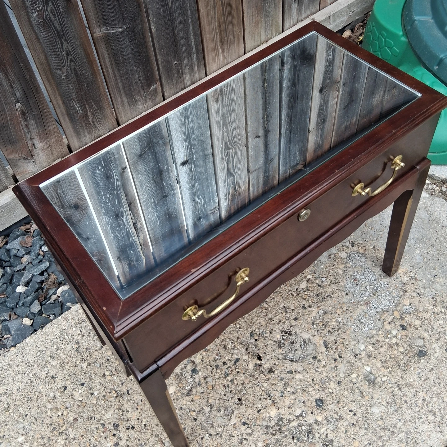 Wooden Side Table with Mirrored Top and Drawer - photo 4