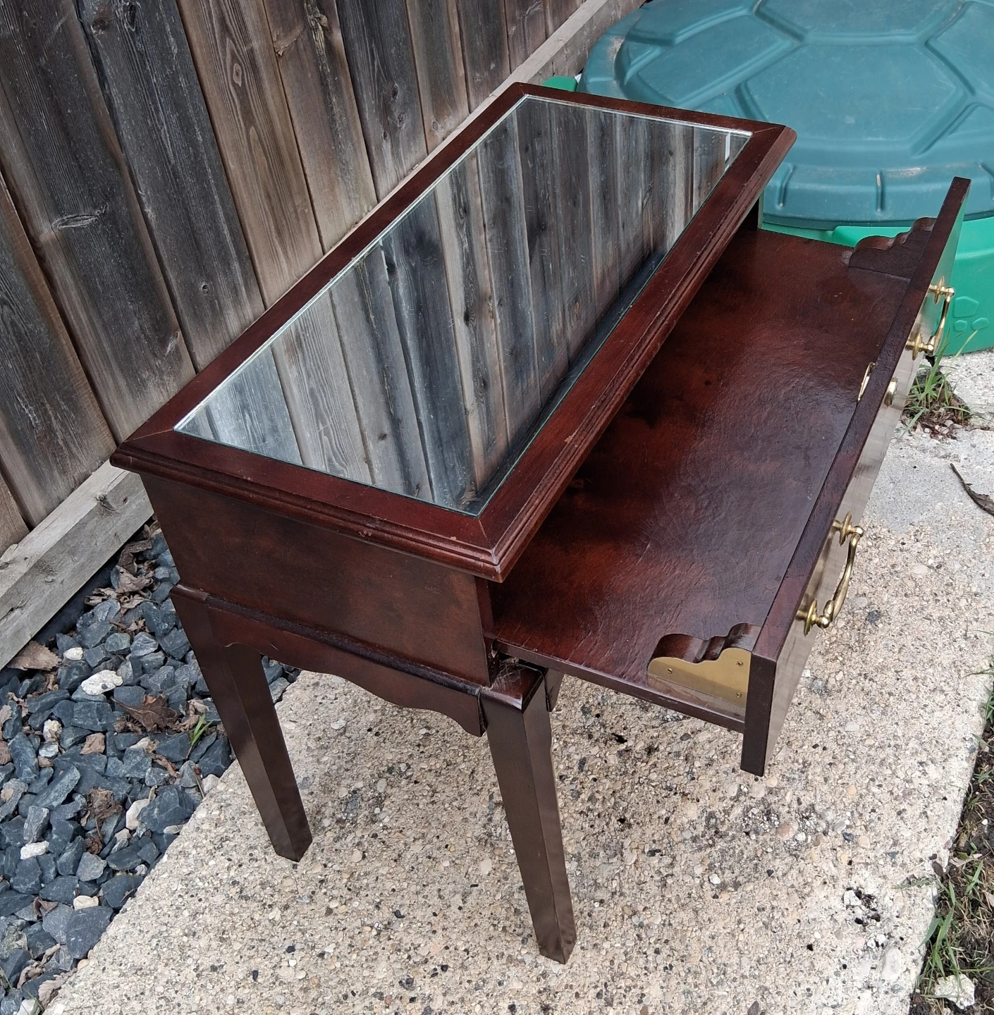 Wooden Side Table with Mirrored Top and Drawer - photo 5