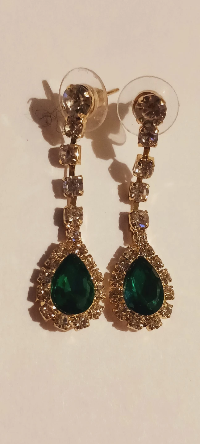 New !! Gold Tone Green Stones Earrings - photo 3