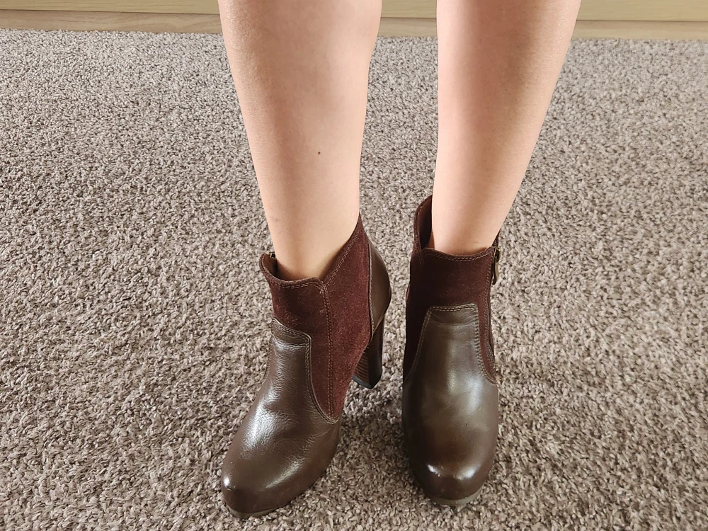 Brown Leather & Suede Ankle Boots - Size 7